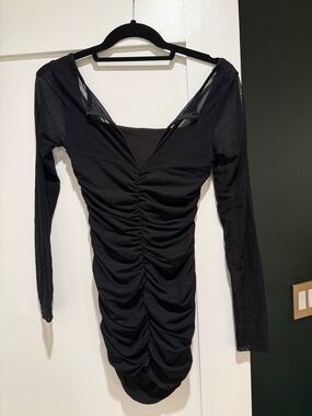Black Ruched Long Sleeve Mini Dress